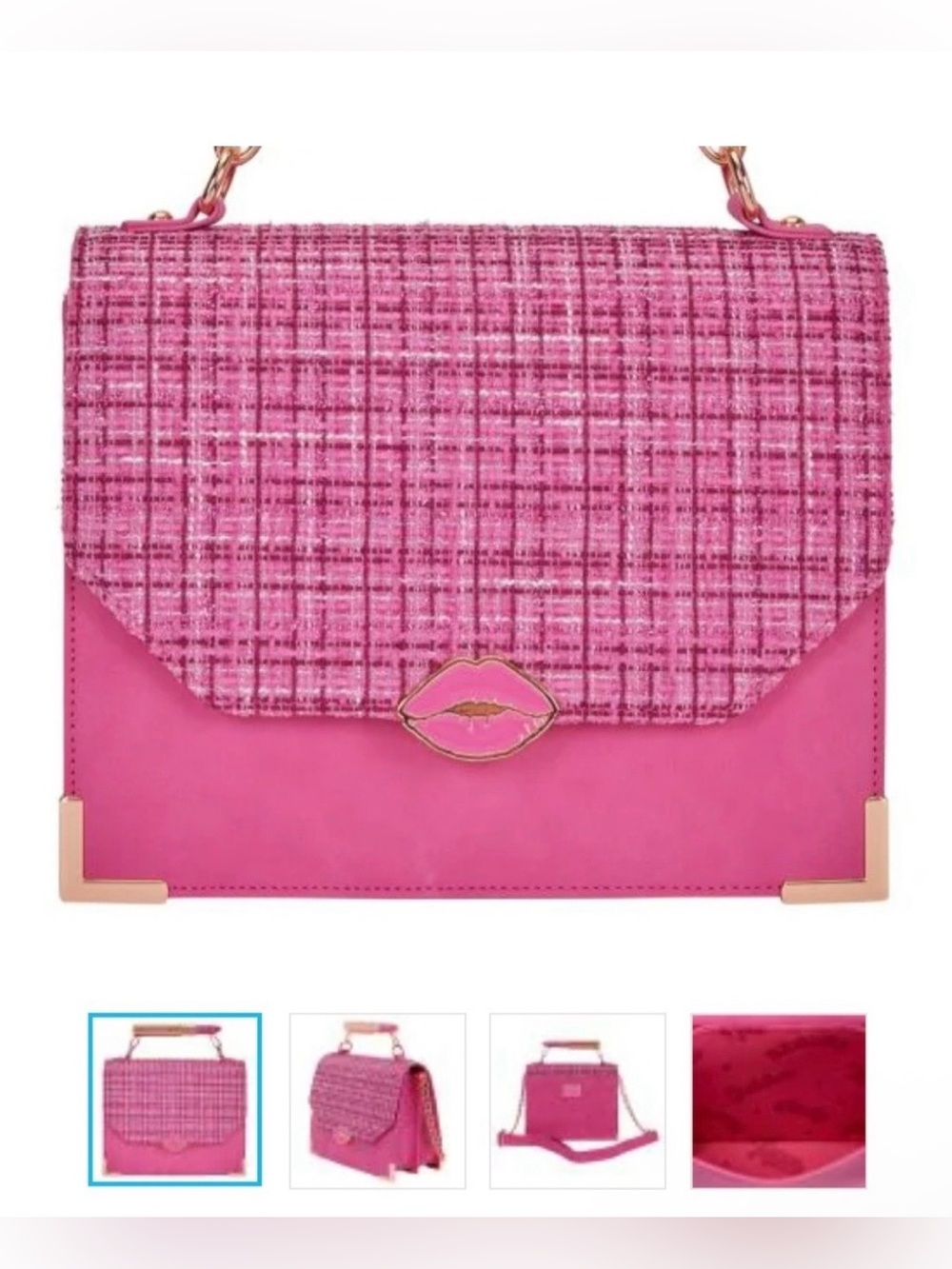 Mean Girls Loungefly Pink Tweed & Faux Leather Crossbody with Lipstick Clasp NWT